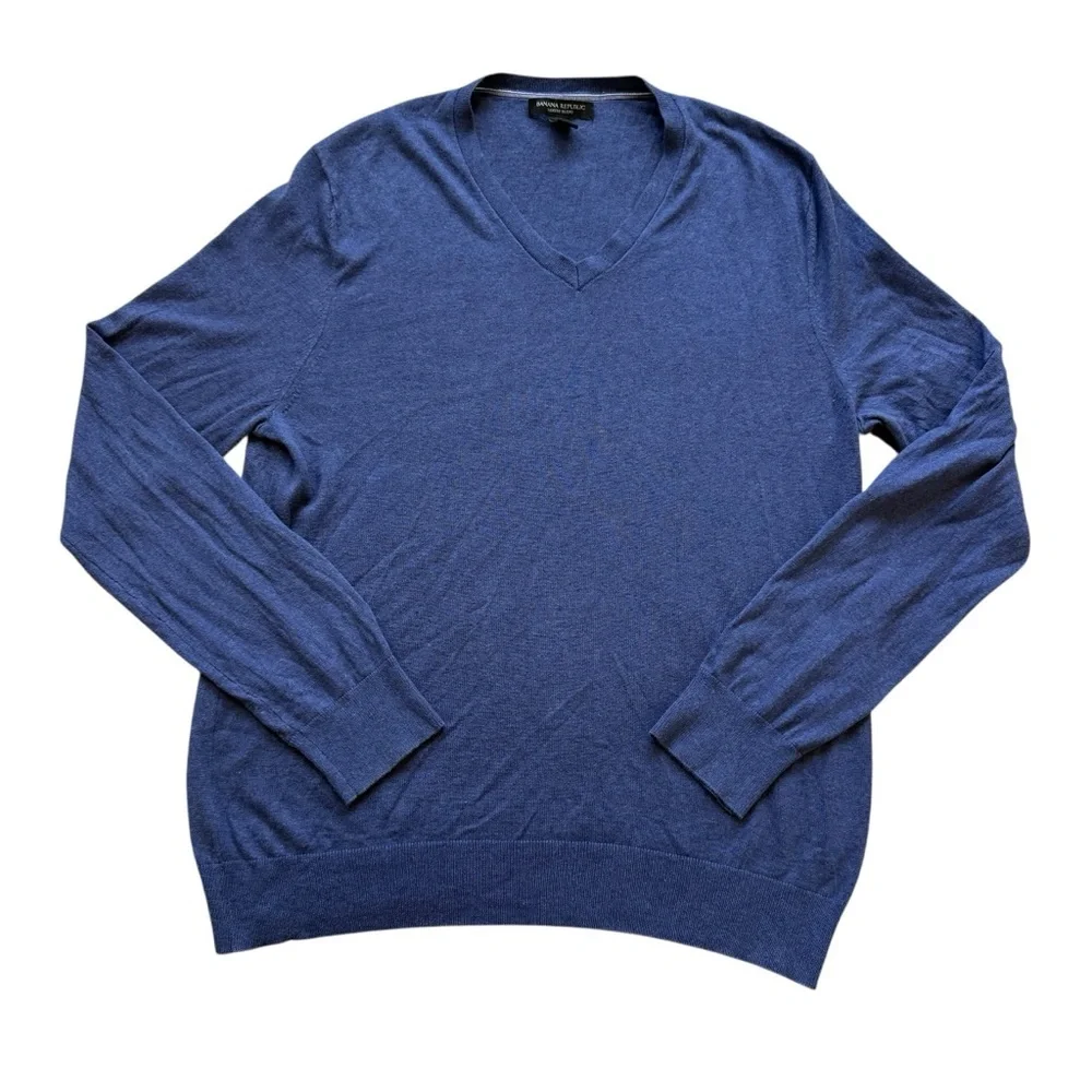 Banana Republic Silk Cashmere Sweater Mens L Blue V Neck Luxury Lightweight